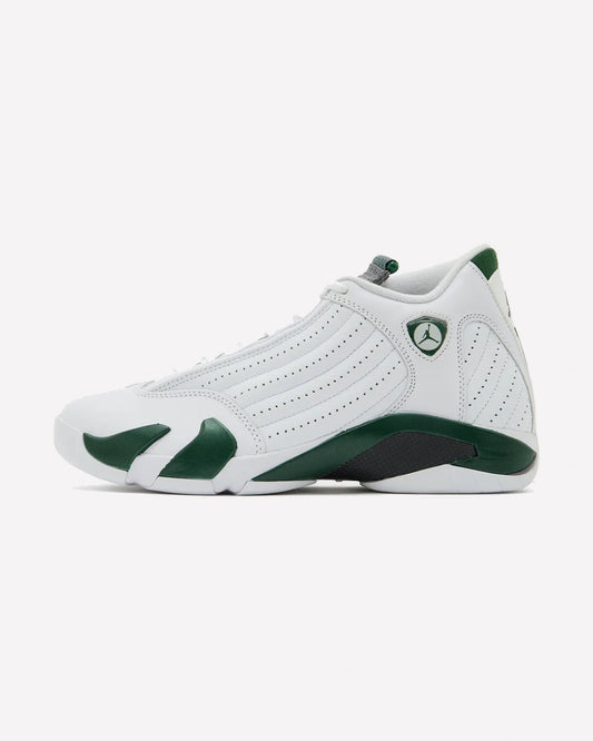 Jordan 14 Retro White Forest Green — vista lateral
