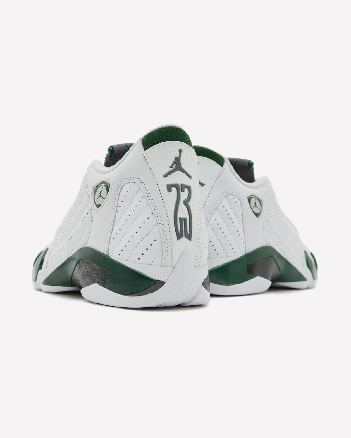 Jordan 14 Retro White Forest Green — detalle del talón