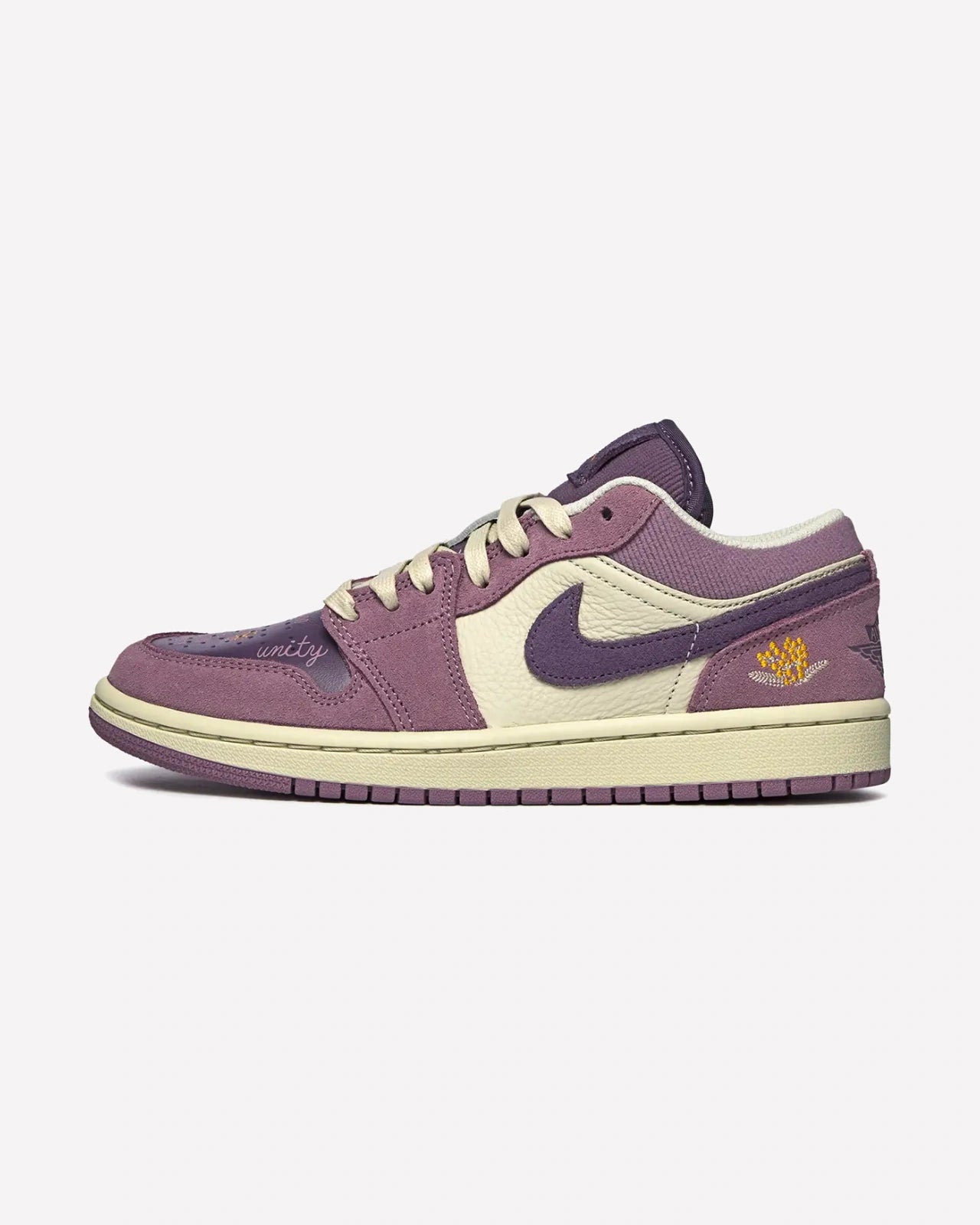Jordan 1 Low Unity Amethyst Wave — vista lateral