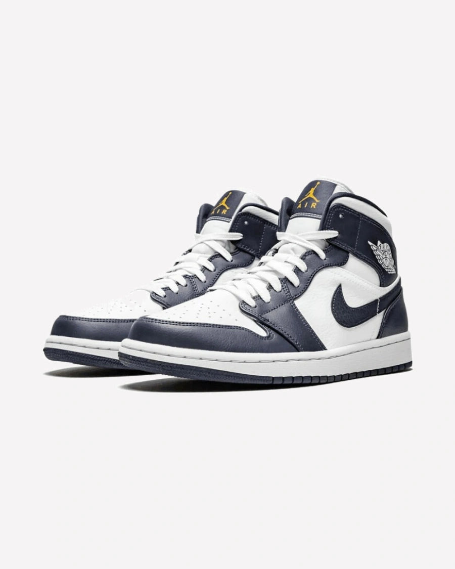 Air Jordan 1 Mid White Metallic Gold Obsidian