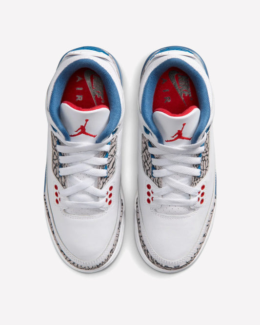 Jordan 3 Retro True Blue (2026) GS — vista del talón