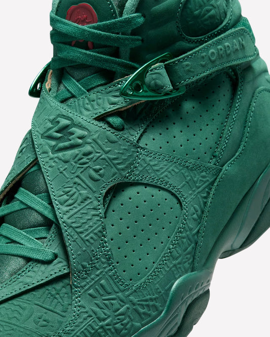 Jordan 8 Retro Bin23 Fir/Legion Pine — detalle de la correa