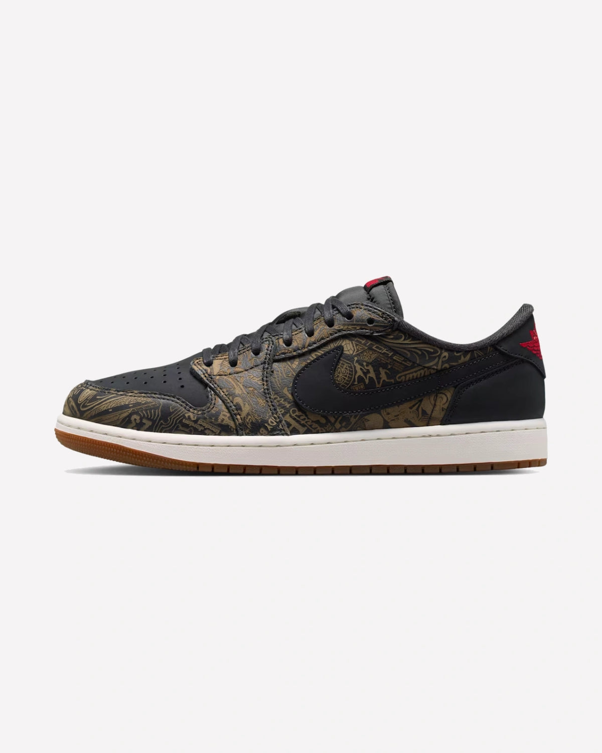Jordan 1 Retro Low OG Laser Black University Red — vista lateral