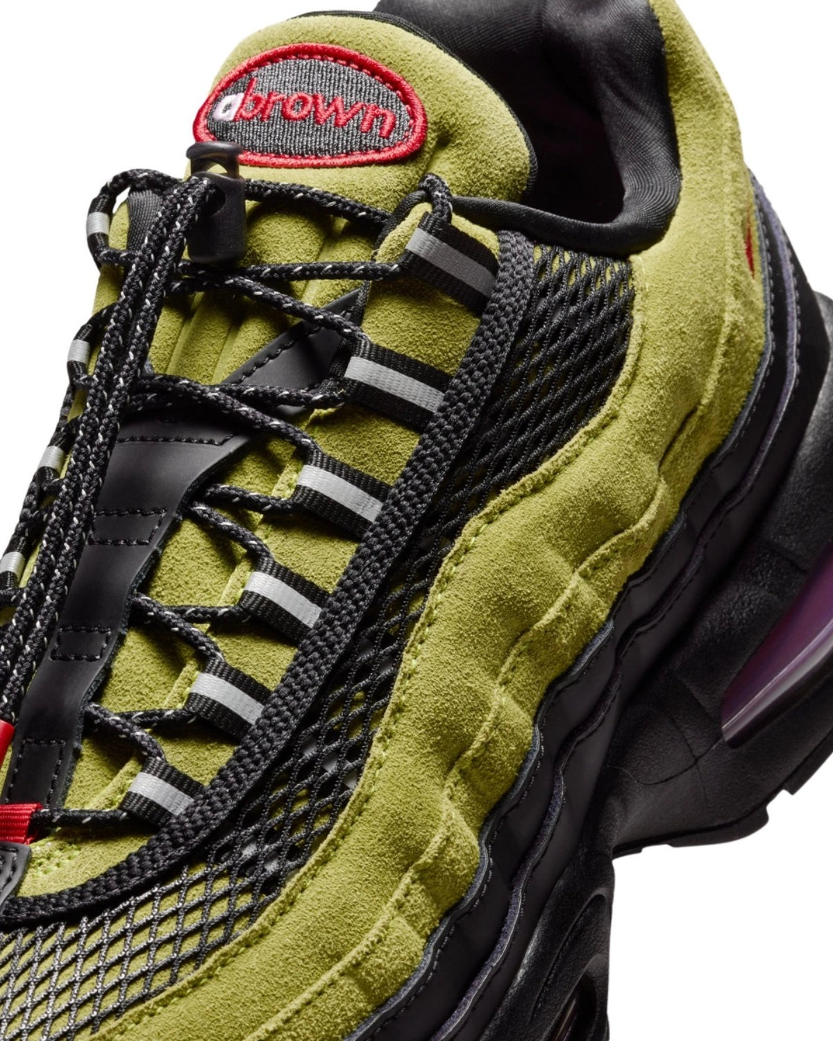 Nike Air Max 95 Big Bubble Aya Brown Atomic Green — detalle del upper