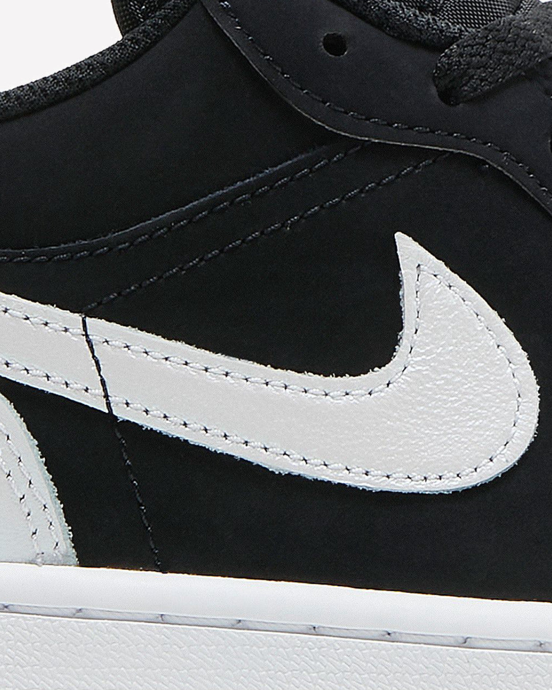 Jordan 1 Low Diamond Shorts Black White — detalle del upper