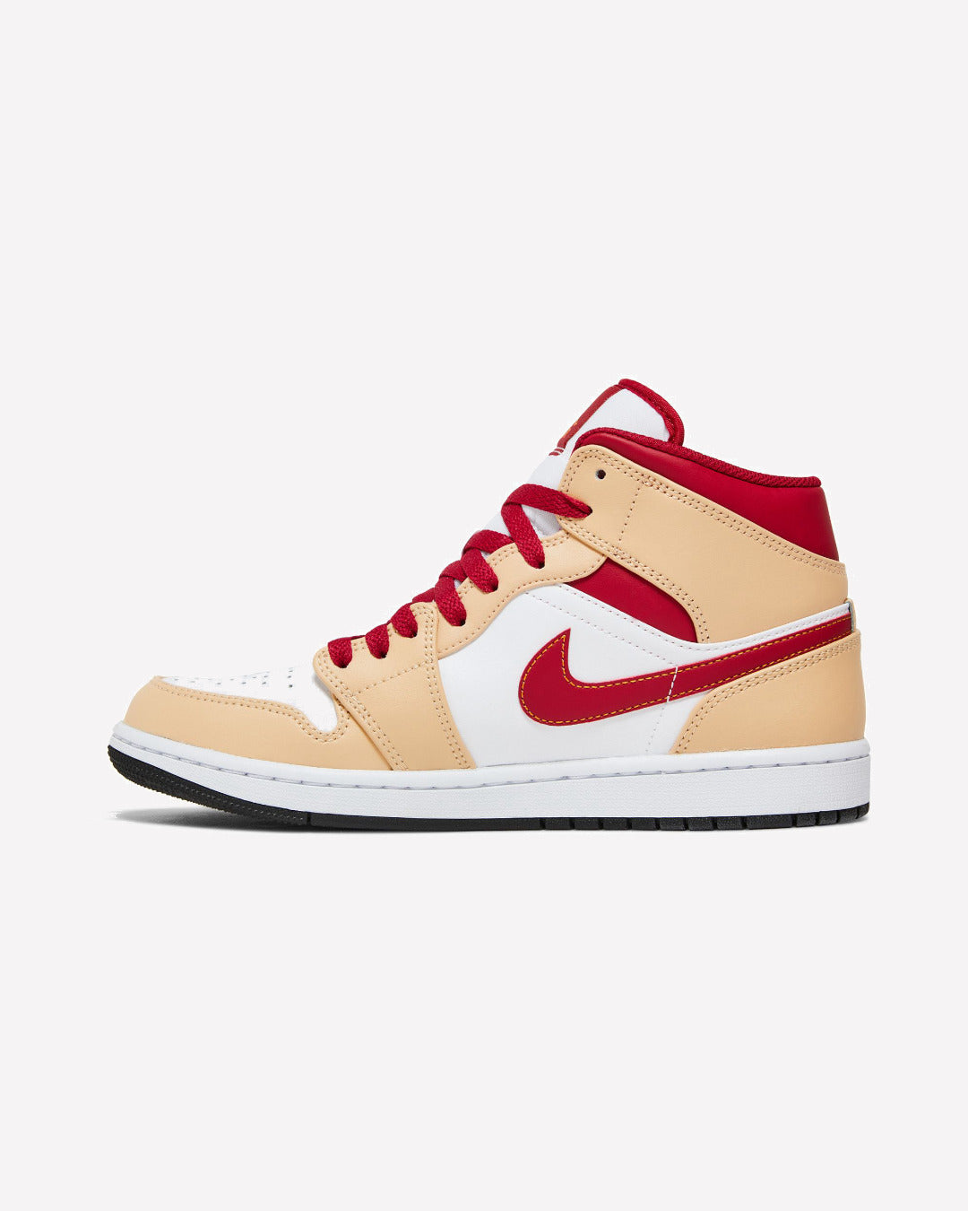 Jordan 1 Mid Light Curry Cardinal — vista lateral