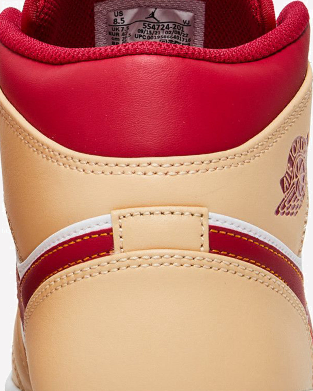 Jordan 1 Mid Light Curry Cardinal — par completo