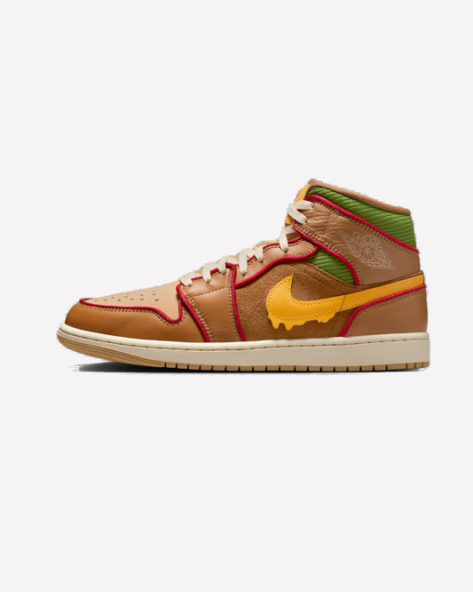Jordan 1 Mid SE Cheeseburger — vista lateral