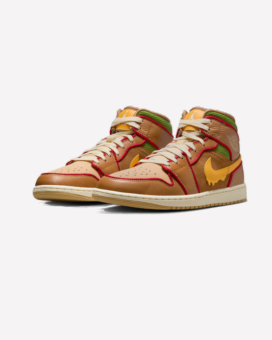 Jordan 1 Mid SE Cheeseburger — detalle del talón
