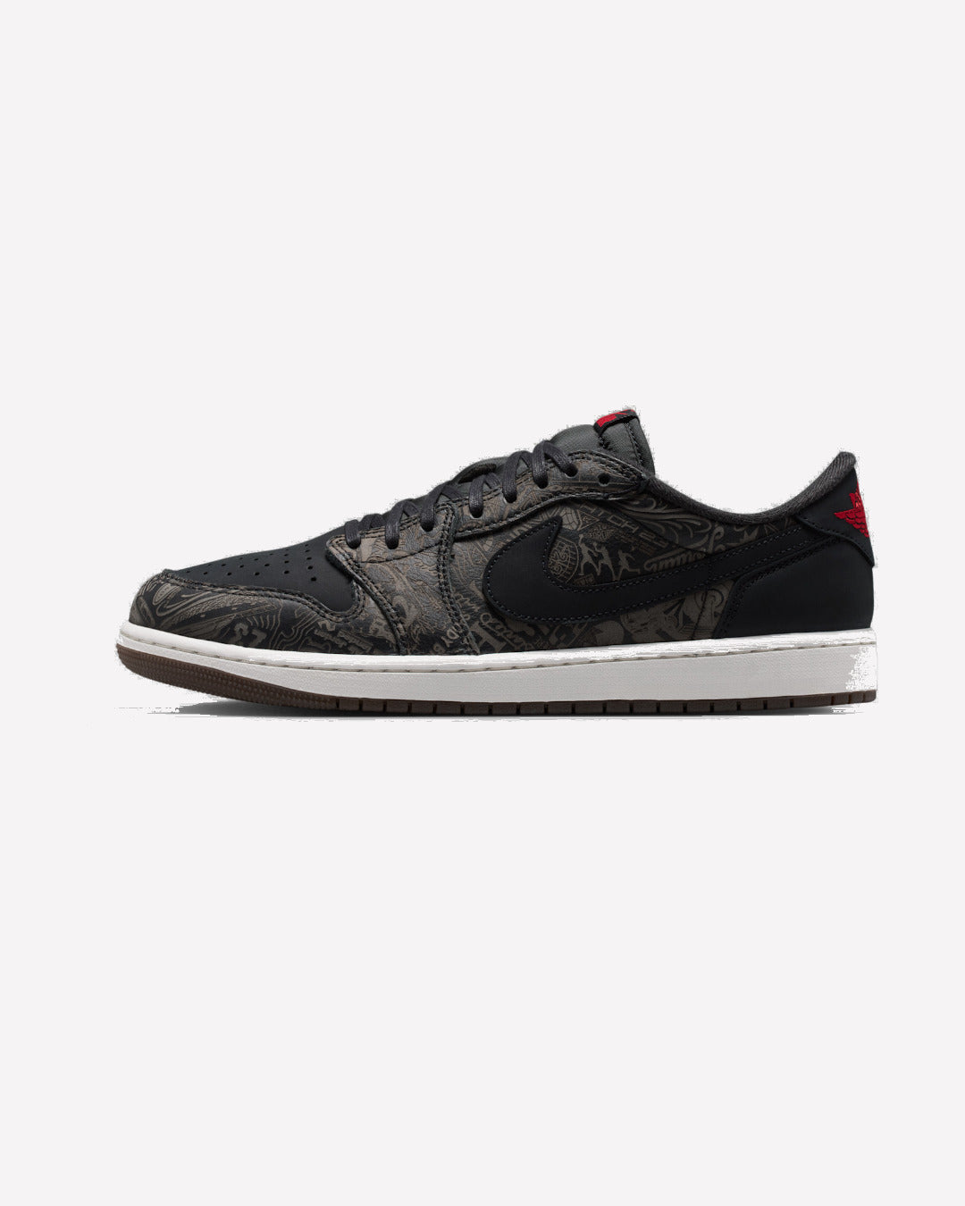 Jordan 1 Retro Low OG Laser Black University Red — vista lateral