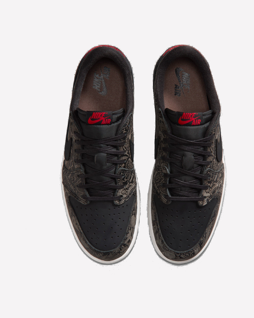 Jordan 1 Retro Low OG Laser Black University Red — vista superior