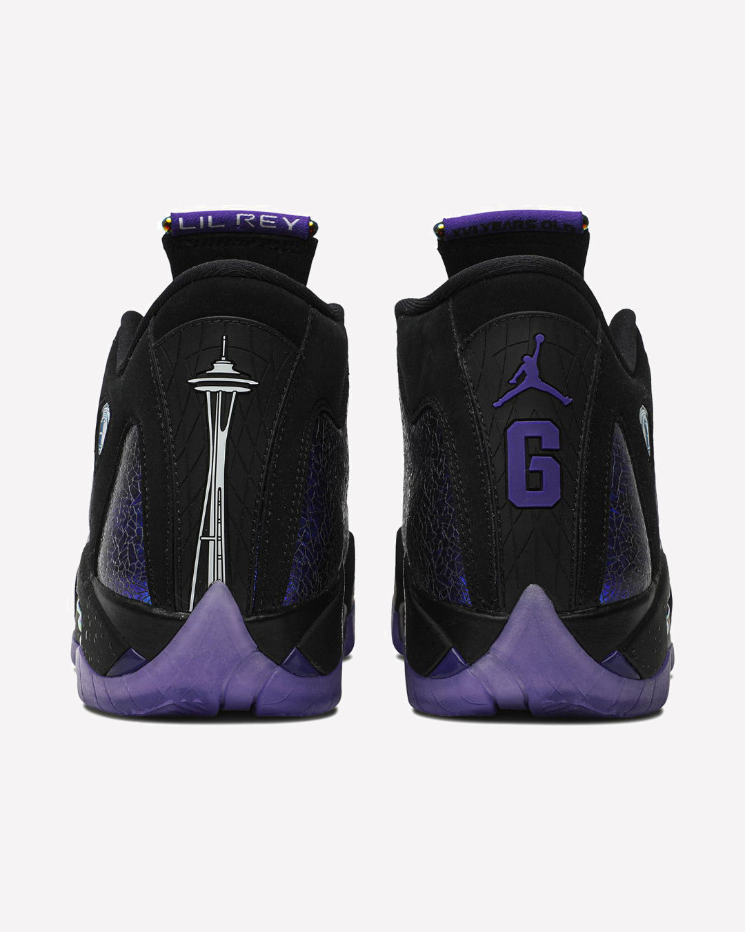 Jordan 14 Retro Doernbecher (2019) — vista trasera del talón
