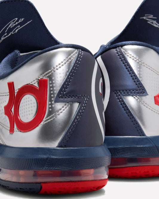Nike KD 6 PSG Paris Saint-Germain Metallic Silver Navy — ángulo de tres cuartos